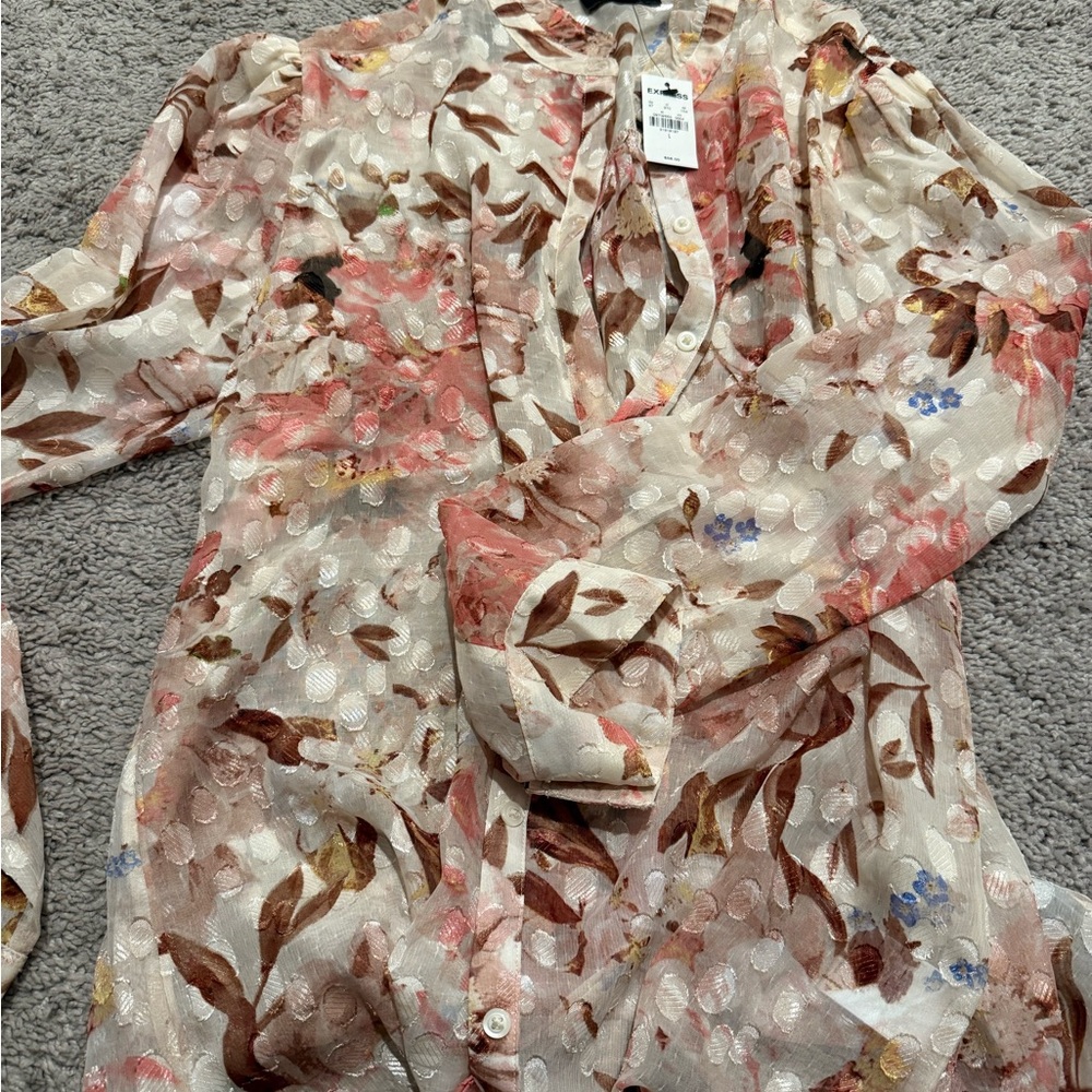Brand New Express Floral Button-Up Blouse